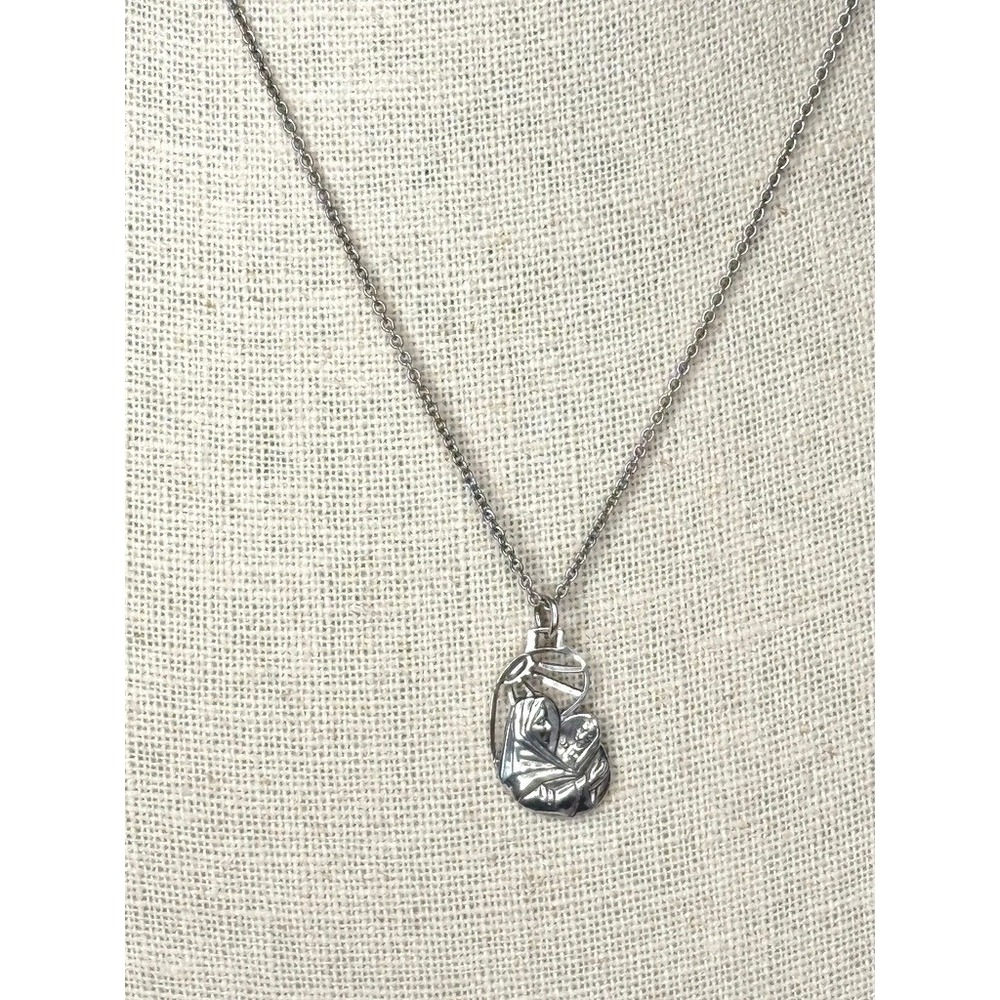 Regina Sterling Silver Virgin Mary Jesus Religious Pendant Necklace Protector